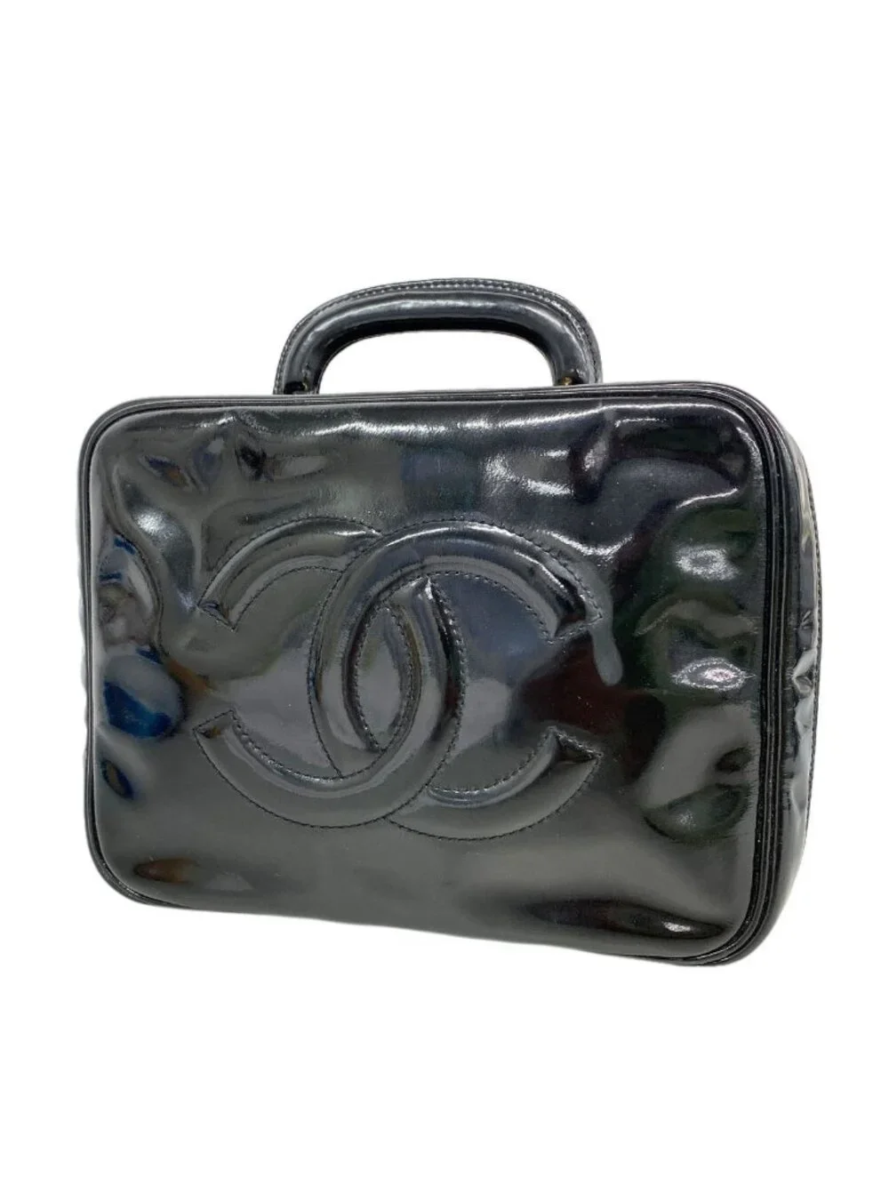 Chanel Vanity Bag Patent Leather Black Gold